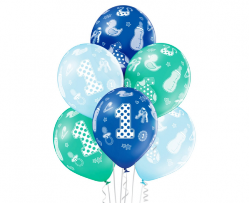 D11 balloons, digit 1, 1st Birthday Boy 1C5S, 6 pcs