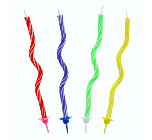 Birthday candles 12/12, "spiral shape", with holders Birthday candles 12/12, "spiral shape", with holders