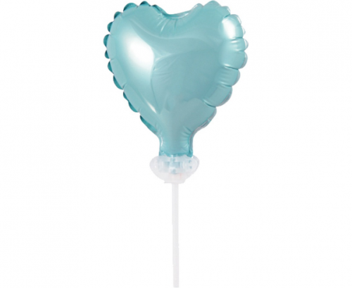 Folija balons ar kociņu 4", sirds forma, gaiši zils