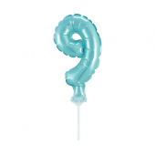 Воздушный шар из фольги с палочкой 5 &quot;ЦИФРА 9, голубой