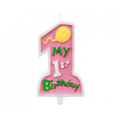 Svece &quot;Mana 1. dzimšanas diena&quot;, rozā