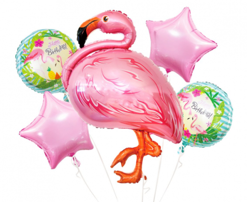 Воздушный шар из фольги - набор Фламинго / 5 шт.