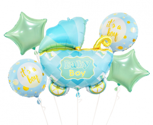 Folijas balons - Bērnu ratiņu komplekts, zils, 5 gab.