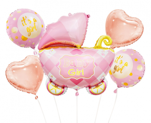 Folijas balons - Bērnu ratiņu komplekts, rozā / 5 gab.