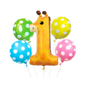 Воздушный шар из фольги - Набор Жираф, цифра 1/5 шт.