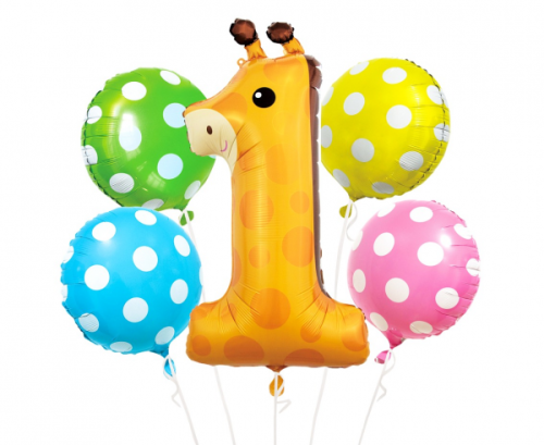 Folijas balons - Žirafes komplekts, cipars 1 / 5 gab.