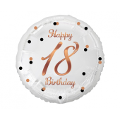 Foil balloon Happy 18 Birthday, white, rosegold printing, 18"