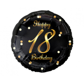 Foil balloon Happy 18 Birthday, black, gold printing, 18"