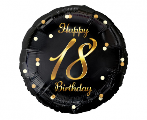 Foil balloon Happy 18 Birthday, black, gold printing, 18"