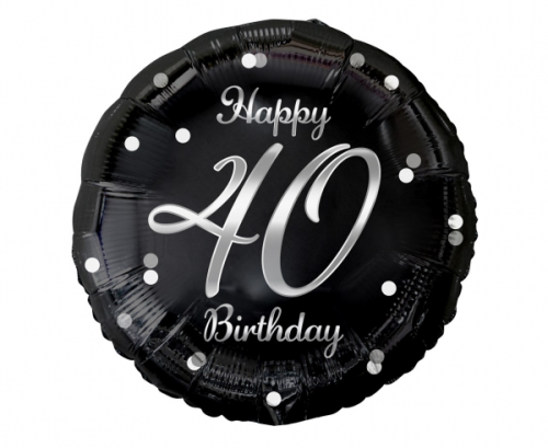 Folija balons Happy 40 Birthday, melns, sudraba apdruka, 18&quot;