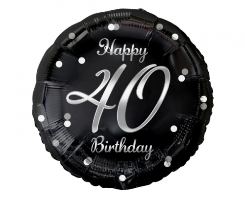 Folija balons Happy 40 Birthday, melns, sudraba apdruka, 18"