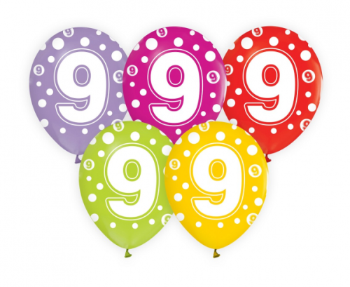 Balons ar ciparu 9, 12" / 5 gab.