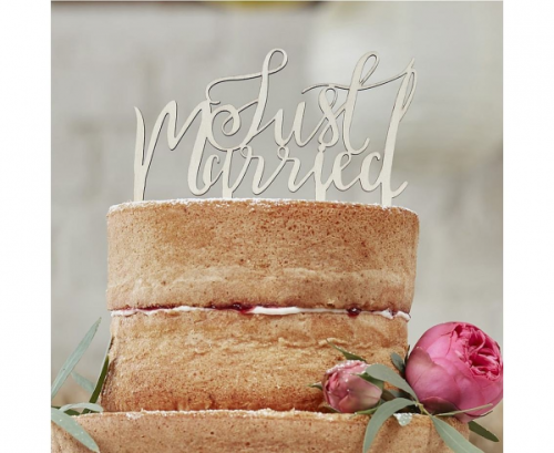 Cake topper Boho - Just Married, wooden, 12x14 cm