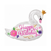 Foil balloon SuperShape HBD, Beautiful Swan, 73 x 55 cm, packed