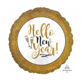 Foil balloon Standard Hello New Year, holographic gold, packed
