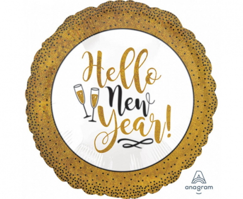 Foil balloon Standard Hello New Year, holographic gold, packed Foil balloon Standard Hello New Year, holographic gold, packed