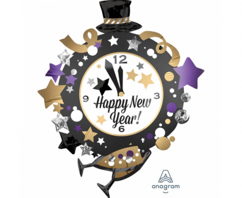 Foil balloon SuperShape New Year Eve's Clock, packed