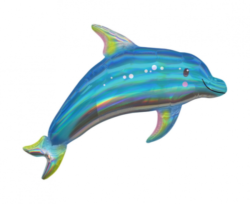 Foil balloon holographic SuperShape, Iridescent Dophin, packed 73 x 68 cm