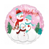 Foil balloon Standard, Happy Holidays Snow Family, packed