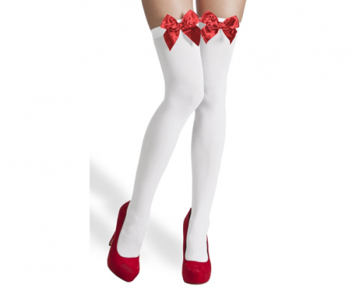 Stockings, white with red bows