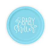 Paper plates Blue Hearts Baby Shower, size 23 cm, 8 pcs (plastic-free)