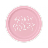 Paper plates Pink Hearts Baby Shower, 23 cm, 8 pcs (plastic-free)