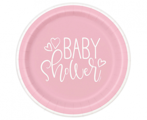 Paper plates Pink Hearts Baby Shower, 23 cm, 8 pcs (plastic-free)