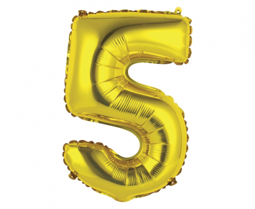 Folija balons "Digit 5" , zelts, 35 cm Folija balons "Digit 5" , zelts, 35 cm