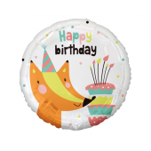 Folijas balons Lapsa ar dzimšanas dienas kūku (Daudz laimes dzimšanas dienā), 18&quot;