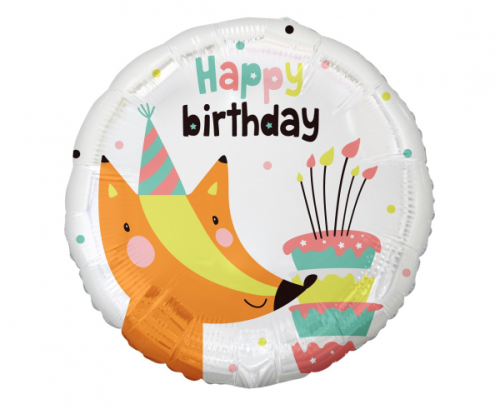 Folijas balons Lapsa ar dzimšanas dienas kūku (Daudz laimes dzimšanas dienā), 18&quot;
