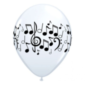 Balloons QL 11 inches with Music printing, pastel white / 25 pcs.