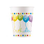 Paper cups Happy Birthday Streamers (WM), 200ml, 8 pcs (SUP label)