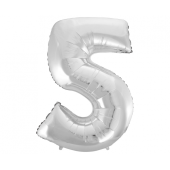 Folija balons B&amp;C cipars 5, sudrabs, 92 cm