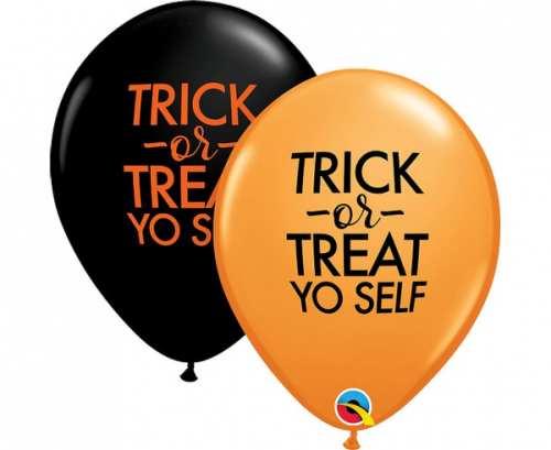 Balon QL 11" z nadr. Simply Trick-Or-Treat, Orange&amp;Black, 25 szt.