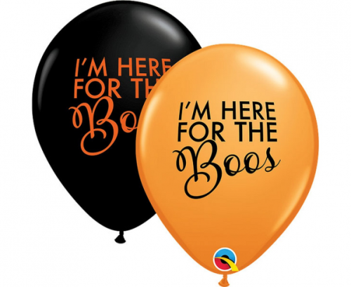 Balon QL 11" z nadr. Simply Here For The Boss, Orange&amp;Black, 25 szt.