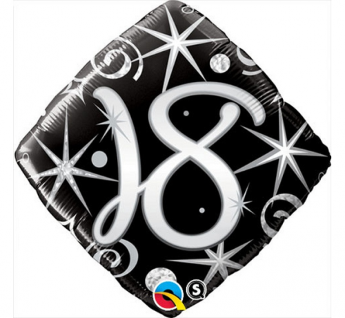 Foil balloon 18 inches QL SHP Number 18, black serpentines i stars