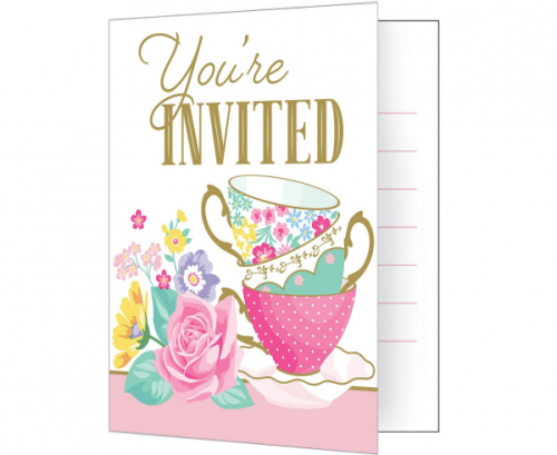 Foldover invitation Floral Tea Party, 8 pcs