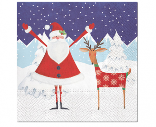 Paper napkins Santa with Deer, 33 x 33 cm, 20 pcs Paper napkins Santa with Deer, 33 x 33 cm, 20 pcs