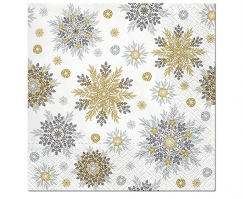 Paper napkins Snow flakes, silver, 33 x 33 cm, 20 pcs Paper napkins Snow flakes, silver, 33 x 33 cm, 20 pcs