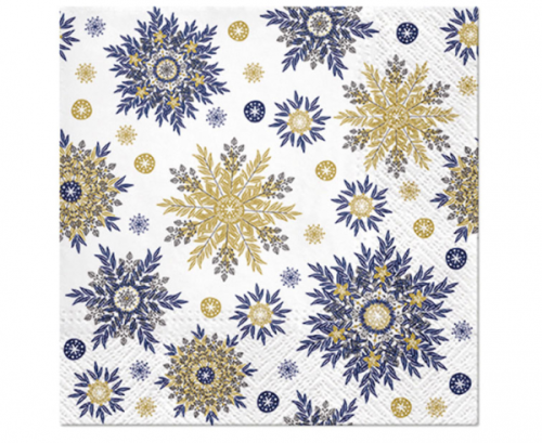 Paper napkins Snow flakes, navy blue, 33 x 33 cm, 20 pcs