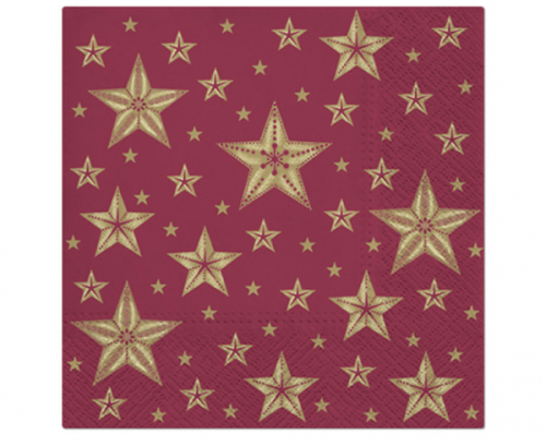 Paper napkins Beautiful Stars, dark red, 33 x 33 cm, 20 pcs