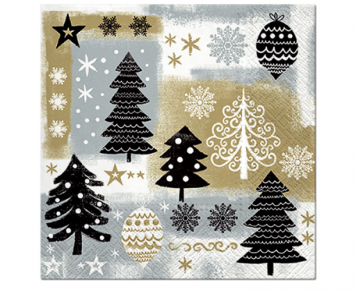Paper napkins Christmas Design, gold, 33 x 33 cm, 20 pcs