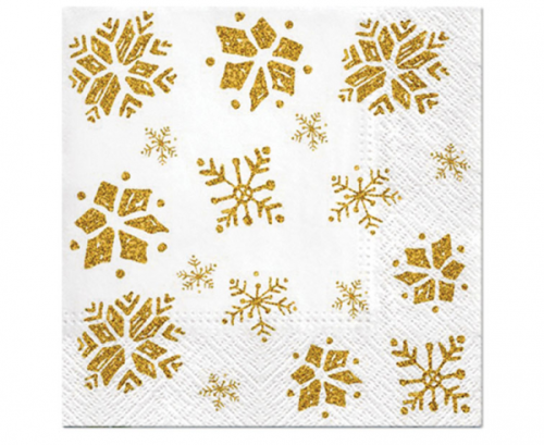 Paper napkins Glitter Snow flakes, gold, 33 x 33 cm, 20 pcs