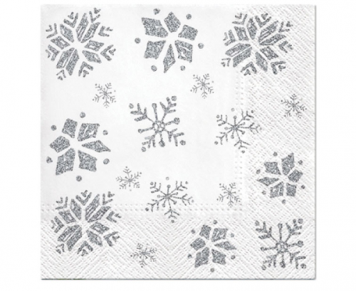 Paper napkins Glitter Snow Flakes, silver, 33 x 33 cm, 20 pcs Paper napkins Glitter Snow Flakes, silver, 33 x 33 cm, 20 pcs