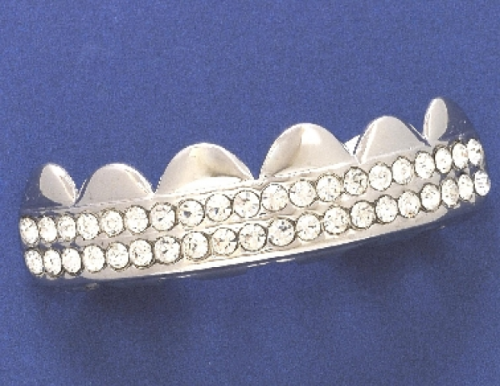 Artificial teeth, silver with diamonds Artificial teeth, silver with diamonds