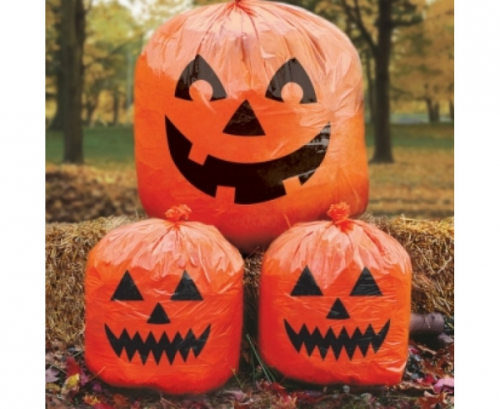 3 Decoration Bags Pumpkin Plastic 91,4 x 121,9 cm / 60,9 x 76,2 cm