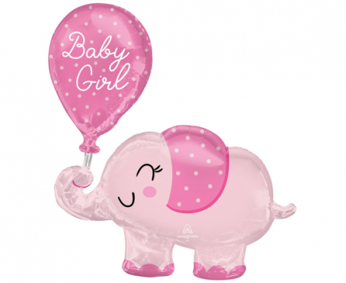 SuperShape Baby Girl ziloņa folijas balons P60 iepakots 73 x 78 cm