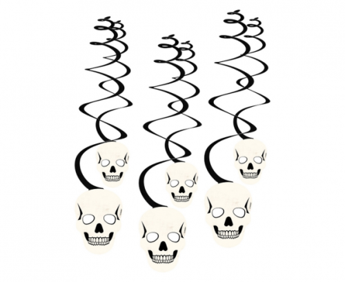6 Swirl Decorations Skulls Paper Length 60 cm