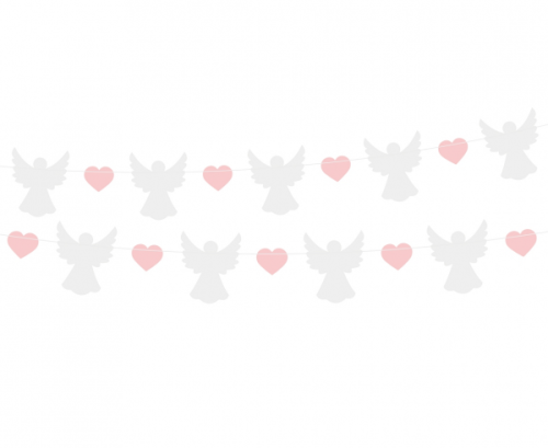 Paper garland Angels (10x12 cm), pink Hearts (5x4 cm), 150 cm