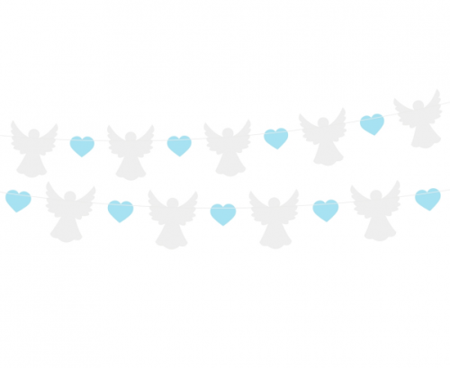 Paper garland Angels (10x12 cm), blue Hearts (5x4 cm), 150 cm